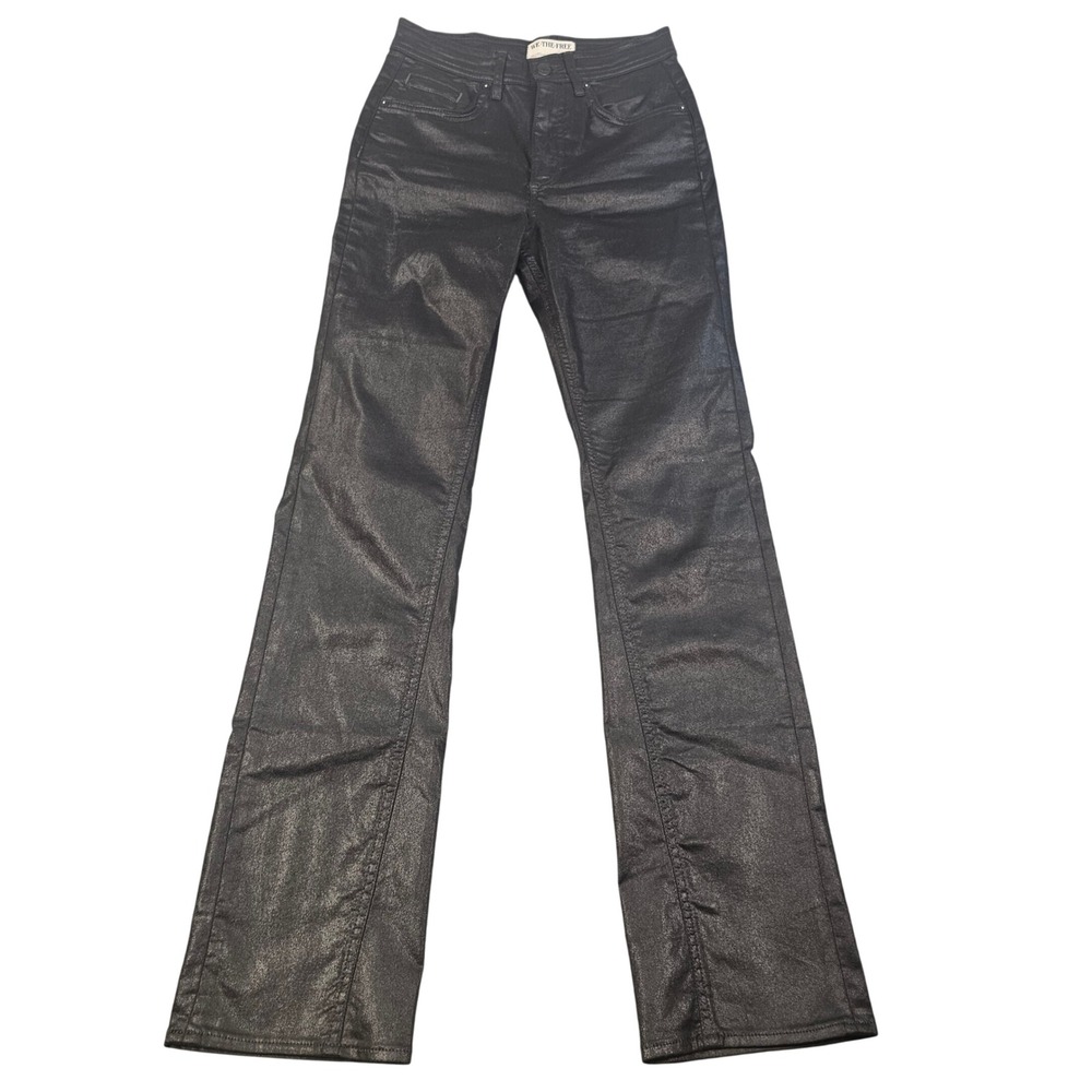 We The Free Xena High Rise Slim Straight Coated Metallic Black Jeans 26